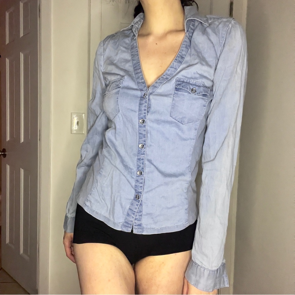 Blue Guess Button Up Shirt Size Medium
